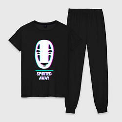 Пижама хлопковая женская Символ Spirited Away в стиле glitch, цвет: черный