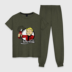 Пижама хлопковая женская Vault boy - nuka cola, цвет: меланж-хаки