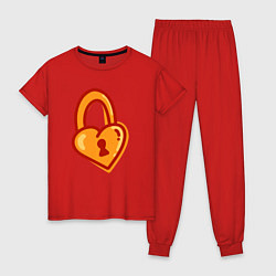 Пижама хлопковая женская Сердечко-замочек, цвет: красный