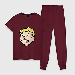 Пижама хлопковая женская Dead vault boy, цвет: меланж-бордовый