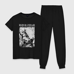 Пижама хлопковая женская Burzum скандинавский бог Один с волками и вороном, цвет: черный
