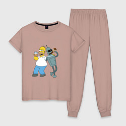 Пижама хлопковая женская Drunk Homer and Bender, цвет: пыльно-розовый