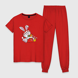 Пижама хлопковая женская Зайчик с новогодними подарками, цвет: красный