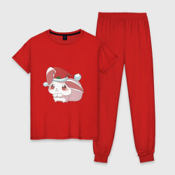 Пижама хлопковая женская Праздничный кролик, цвет: красный