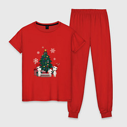 Пижама хлопковая женская Новогодние кодама, цвет: красный
