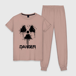 Пижама хлопковая женская Danger radiation symbol, цвет: пыльно-розовый