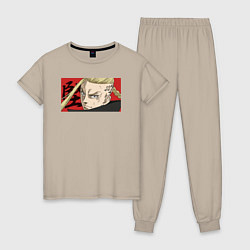 Пижама хлопковая женская Кен Рюгуджи, цвет: миндальный