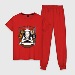 Пижама хлопковая женская Шеф повар лого, цвет: красный