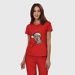 Пижама хлопковая женская Pug merry christmas, цвет: красный — фото 2
