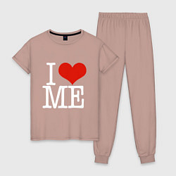 Пижама хлопковая женская I love me, цвет: пыльно-розовый
