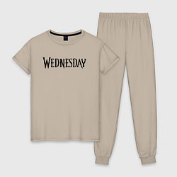 Пижама хлопковая женская Logo black Wednesday, цвет: миндальный