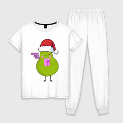 Пижама хлопковая женская Новогоднее авокадо, цвет: белый