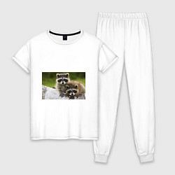 Пижама хлопковая женская Дружные еноты, цвет: белый