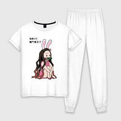 Пижама хлопковая женская Милашка Незуко из аниме клинок рассекающий демонов, цвет: белый