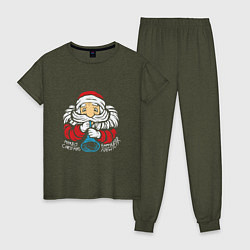 Пижама хлопковая женская Санта с дудочкой, цвет: меланж-хаки