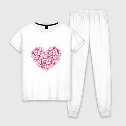 Пижама хлопковая женская Сердце из гортензии, цвет: белый