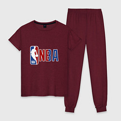 Пижама хлопковая женская NBA - big logo, цвет: меланж-бордовый