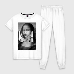 Пижама хлопковая женская Мона Лиза с чупа чупсом - чёрно белая, цвет: белый
