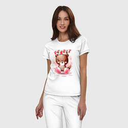 Пижама хлопковая женская Медвежонок с румянцем, цвет: белый — фото 2