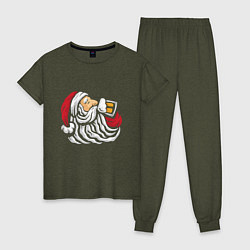 Пижама хлопковая женская Пиво и Санта, цвет: меланж-хаки