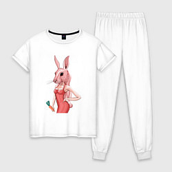 Пижама хлопковая женская Девушка заяц, цвет: белый
