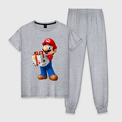 Пижама хлопковая женская Марио держит подарок, цвет: меланж