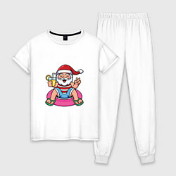 Пижама хлопковая женская Санта отдыхает, цвет: белый
