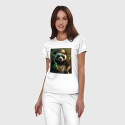 Пижама хлопковая женская Панда на отдыхе чилит, цвет: белый — фото 2