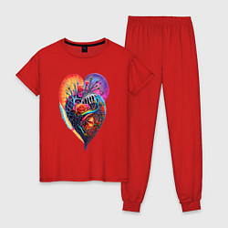 Пижама хлопковая женская Костяное сердце, цвет: красный