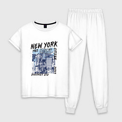 Пижама хлопковая женская New York Нью-Йорк, цвет: белый