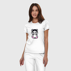 Пижама хлопковая женская Милая панда в капюшоне, цвет: белый — фото 2