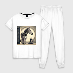 Пижама хлопковая женская Забавная зебра, цвет: белый