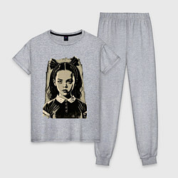 Пижама хлопковая женская Wednesday Adams иллюстрация, цвет: меланж