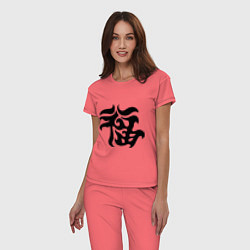Пижама хлопковая женская Японский иероглиф - Удача, цвет: коралловый — фото 2