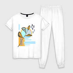 Пижама хлопковая женская Минималистский абстрактный рисунок, цвет: белый