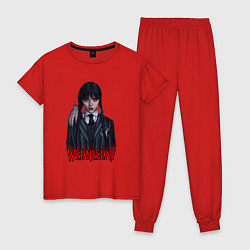 Пижама хлопковая женская Уэнсдэй с рукой рисунок, цвет: красный