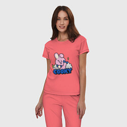 Пижама хлопковая женская Cooky BT21 Jungkook, цвет: коралловый — фото 2