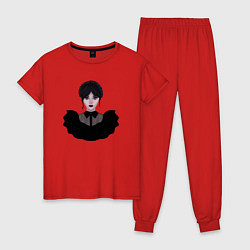 Пижама хлопковая женская Уэнсдэй Адамс арт, цвет: красный