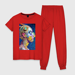 Пижама хлопковая женская Гордая мадонна - нейросеть - fantasy, цвет: красный