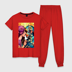 Пижама хлопковая женская Неземная любовь - нейросеть - art, цвет: красный