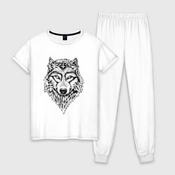 Пижама хлопковая женская Альфа волк, цвет: белый