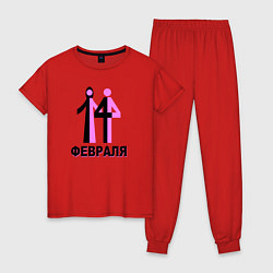 Пижама хлопковая женская Пара 14 февраля, цвет: красный