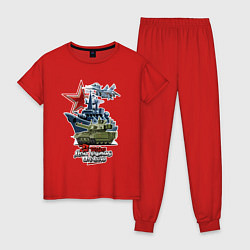 Пижама хлопковая женская Военная техника, цвет: красный