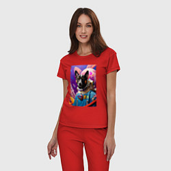Пижама хлопковая женская Пёс космонавт - нейросеть, цвет: красный — фото 2