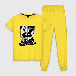 Пижама хлопковая женская Изая Орихара на фоне манги, цвет: желтый
