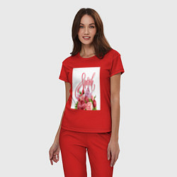 Пижама хлопковая женская Женский день, каллиграфия с цветком, цвет: красный — фото 2
