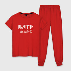 Пижама хлопковая женская Led Zeppelin символы, цвет: красный