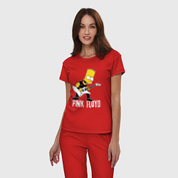 Пижама хлопковая женская Pink Floyd Барт Симпсон рокер, цвет: красный — фото 2
