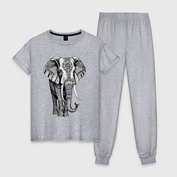 Пижама хлопковая женская Нарисованный слон, цвет: меланж