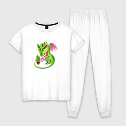 Пижама хлопковая женская Дракон и елочка, цвет: белый